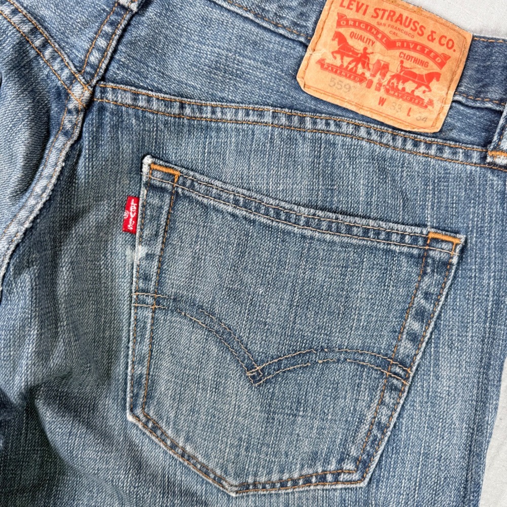 Levis 559 Men Jeans 33x34 (32x33) Relaxed Straight Blue Distressed Gorpcore READ